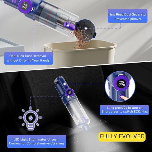 Cyclone Handheld Vacuum Cordless, 17000PA Strong Suction Car Vacuum with Brushless Motor, 30 Mins Runtime, Support QC3.0 Fast Charge, 1.4lbs Lightweight Hand Vacuum for Car, Pet and Home Cleaning in Kuwait
