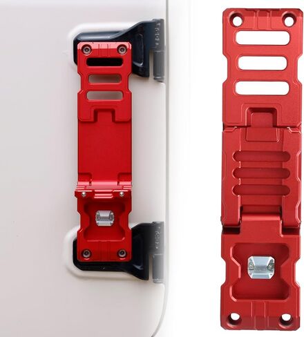 خطوة قدم مفصلية للباب متوافقة مع جيب رانجلر 2007-2023 JK JKU JL JLU & Gladiator JT، دواسة قدم قابلة للطي من سبائك الألومنيوم مع فتاحة زجاجات باللون الأحمر - قطعة واحدة (لا تناسب 2021 Gladiator) in Kuwait