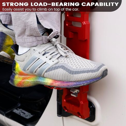 خطوة قدم مفصلية للباب متوافقة مع جيب رانجلر 2007-2023 JK JKU JL JLU & Gladiator JT، دواسة قدم قابلة للطي من سبائك الألومنيوم مع فتاحة زجاجات باللون الأحمر - قطعة واحدة (لا تناسب 2021 Gladiator) in Kuwait