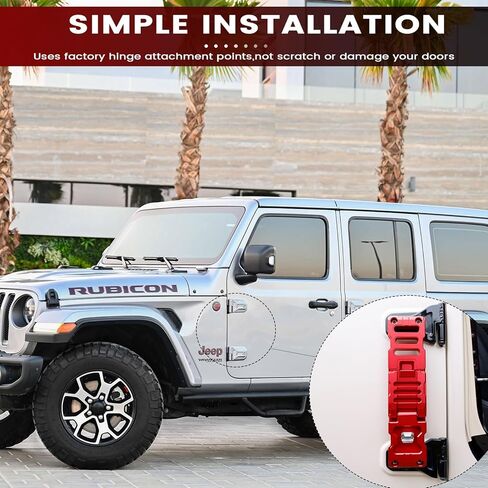 خطوة قدم مفصلية للباب متوافقة مع جيب رانجلر 2007-2023 JK JKU JL JLU & Gladiator JT، دواسة قدم قابلة للطي من سبائك الألومنيوم مع فتاحة زجاجات باللون الأحمر - قطعة واحدة (لا تناسب 2021 Gladiator) in Kuwait