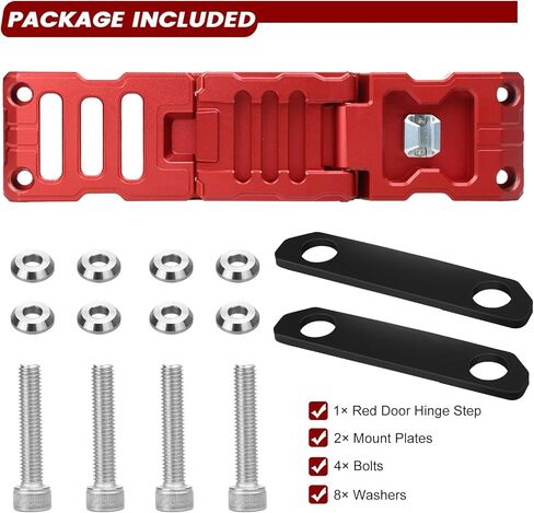 خطوة قدم مفصلية للباب متوافقة مع جيب رانجلر 2007-2023 JK JKU JL JLU & Gladiator JT، دواسة قدم قابلة للطي من سبائك الألومنيوم مع فتاحة زجاجات باللون الأحمر - قطعة واحدة (لا تناسب 2021 Gladiator) in Kuwait