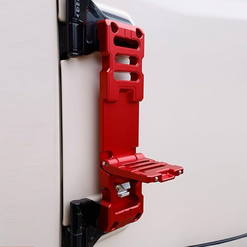 خطوة قدم مفصلية للباب متوافقة مع جيب رانجلر 2007-2023 JK JKU JL JLU & Gladiator JT، دواسة قدم قابلة للطي من سبائك الألومنيوم مع فتاحة زجاجات باللون الأحمر - قطعة واحدة (لا تناسب 2021 Gladiator) in Kuwait