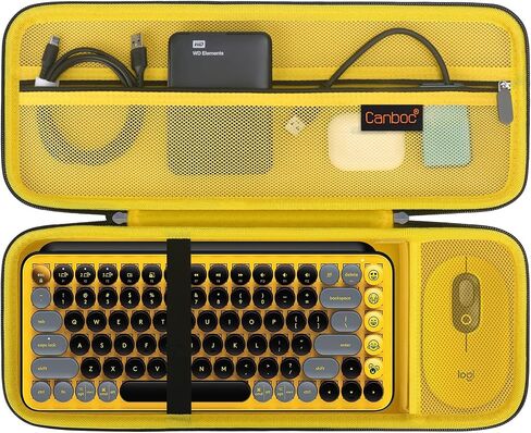 Canboc Hard Carrying Case for Logitech POP Keys Mechanical Wireless Keyboard and POP Wireless Mouse, Mesh Pocket fits Cables, USB Receiver, Spare Keycaps and More Accessories, Black in Saudi Arabia