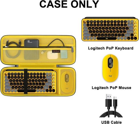 Canboc Hard Carrying Case for Logitech POP Keys Mechanical Wireless Keyboard and POP Wireless Mouse, Mesh Pocket fits Cables, USB Receiver, Spare Keycaps and More Accessories, Black in Saudi Arabia
