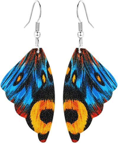Handmade Moth Butterfly Wing Earrings for Women Girls Faux Leather Colorful Butterfly Wing Earrings Statement Wing Earrings Fashion Insect Jewelry (Blue A) in Saudi Arabia