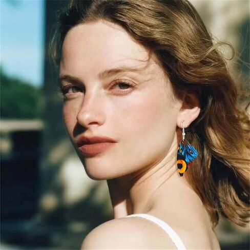 Handmade Moth Butterfly Wing Earrings for Women Girls Faux Leather Colorful Butterfly Wing Earrings Statement Wing Earrings Fashion Insect Jewelry (Blue A) in Saudi Arabia