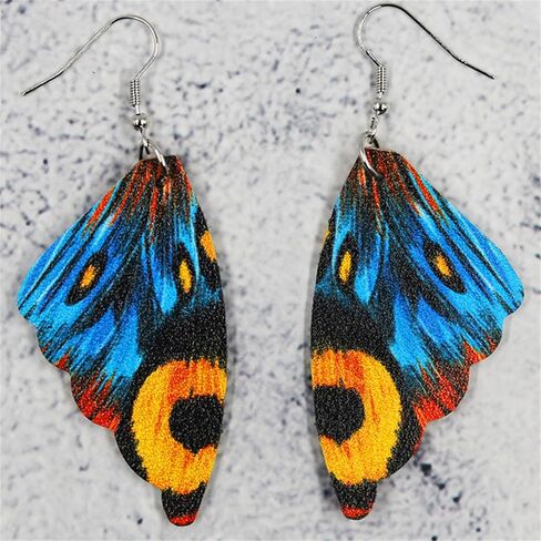 Handmade Moth Butterfly Wing Earrings for Women Girls Faux Leather Colorful Butterfly Wing Earrings Statement Wing Earrings Fashion Insect Jewelry (Blue A) in Saudi Arabia