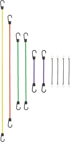 حبل بنجي قابل للتعديل من SmartStraps، ألوان متنوعة، 10 عبوات - تتضمن اثنين مقاس 12 بوصة، واثنتان مقاس 24 بوصة، وواحدة مقاس 36 بوصة، وواحدة مقاس 48 بوصة، وأربعة حبال بنجي صغيرة - مثالية لتأمين الأمتعة وعلب الغاز ومبردات المركبات in Kuwait
