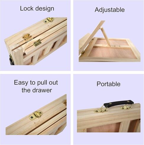 مجموعة حامل طاولة رسم مكونة من 19 قطعة، مجموعة أدوات فنية خشبية مختلطة تتضمن حامل الطاولة والدهانات الأكريليك والفرش ولوحة القماش وهدية لوازم فنية للمبتدئين والأطفال والكبار in Kuwait