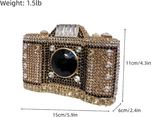 UMREN Novelty Crystal Camera Shaped Clutch Purse for Women Sparkly Rhinestones Evening Clutch Bag Glitter Bridal Prom Handbag in Saudi Arabia