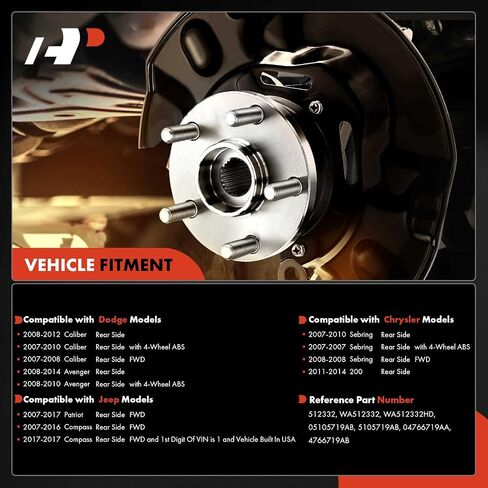A-Premium 512332 Rear Wheel Bearing and Hub Assembly [FWD & with 4-Wheel ABS] Compatible with Jeep & Chrysler & Dodge - 2007-2017 - Compass Patriot 200 Sebring Avenger Caliber in Saudi Arabia