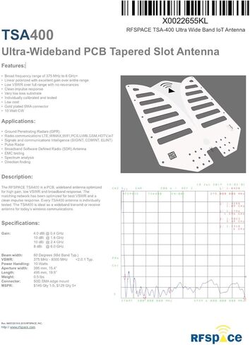 RFSPACE TSA400 هوائي سلبي واسع النطاق 375 ميجا هرتز - 6 جيجا هرتز لاختبار UWB TX / RX SDR SIGINT EMC & FCC - هوائي Vivaldi in Kuwait