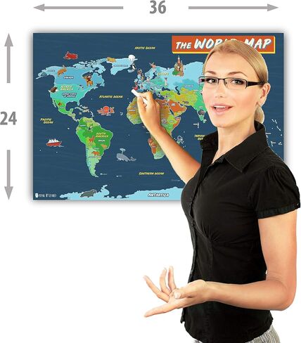 USA and World map poster 2 pack for kids Laminated large illustrated Light blue Young N Refined 15x20) in Saudi Arabia