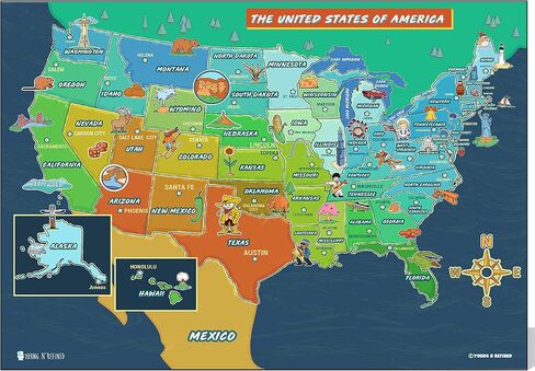 USA and World map poster 2 pack for kids Laminated large illustrated Light blue Young N Refined 15x20) in Saudi Arabia