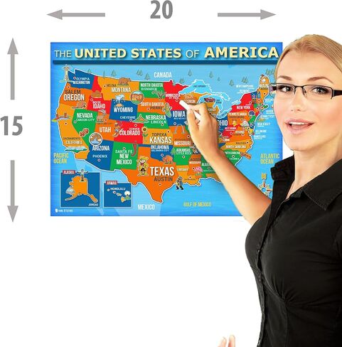 USA and World map poster 2 pack for kids Laminated large illustrated Light blue Young N Refined 15x20) in Saudi Arabia