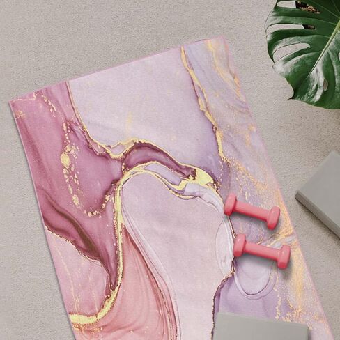 PRUKIVRA منشفة يوجا غير قابلة للانزلاق مع زوايا مناسبة للمرساة، حجم السجادة، ماصة للعرق، منشفة يوجا ساخنة من الألياف الدقيقة للنساء والرجال، 71 بوصة طول × 26 بوصة عرض، رخام وردي in Kuwait