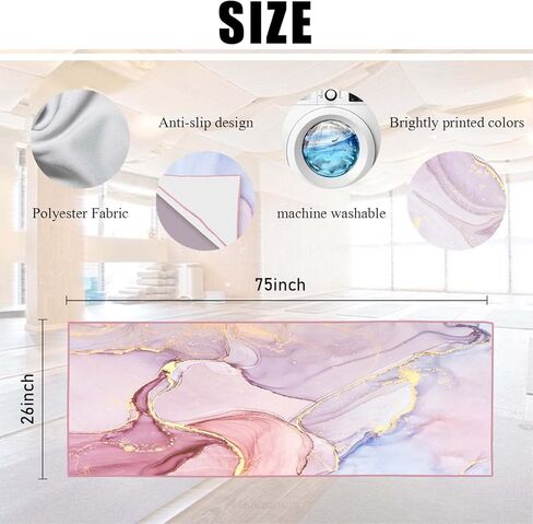 PRUKIVRA منشفة يوجا غير قابلة للانزلاق مع زوايا مناسبة للمرساة، حجم السجادة، ماصة للعرق، منشفة يوجا ساخنة من الألياف الدقيقة للنساء والرجال، 71 بوصة طول × 26 بوصة عرض، رخام وردي in Kuwait