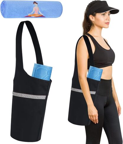 حقيبة سجادة اليوجا مع منشفة: سجادة اليوجا كبيرة الحجم وحقيبة طويلة لحمل إكسسوارات اليوجا مع جيب جانبي يناسب معظم مقاسات السجاد in Kuwait