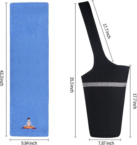 حقيبة سجادة اليوجا مع منشفة: سجادة اليوجا كبيرة الحجم وحقيبة طويلة لحمل إكسسوارات اليوجا مع جيب جانبي يناسب معظم مقاسات السجاد in Kuwait