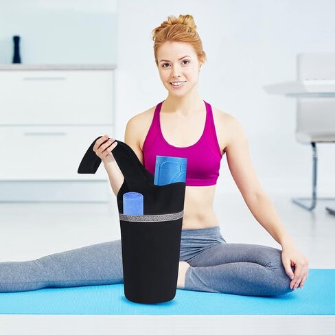 حقيبة سجادة اليوجا مع منشفة: سجادة اليوجا كبيرة الحجم وحقيبة طويلة لحمل إكسسوارات اليوجا مع جيب جانبي يناسب معظم مقاسات السجاد in Kuwait