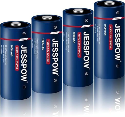 JESSPOW 18500 Rechargeable Solar Batteries 3.2V，LiFePO4 Lithium 3.2 Volt 1000mAh Battery for Outdoor Lights Flashlight, Garden Solar Light Batteries, 4 Pack (Not AA Battery) in Kuwait