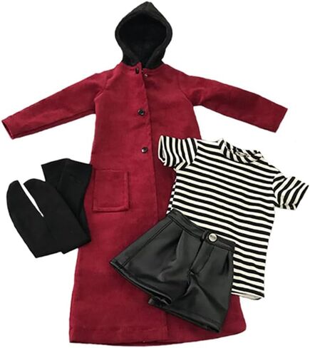 niannyyhouse 1/3 1/4 1/6 BJD Dolls Clothes Burgundy Overcoat Striped T-Shirt Leather Shorts Socks Ball Jointed Dolls Accessories Dress Up Gift (1/4BJD) in Saudi Arabia