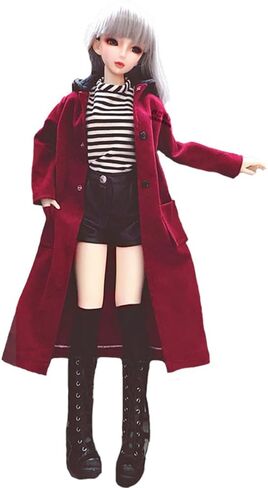 niannyyhouse 1/3 1/4 1/6 BJD Dolls Clothes Burgundy Overcoat Striped T-Shirt Leather Shorts Socks Ball Jointed Dolls Accessories Dress Up Gift (1/4BJD) in Saudi Arabia