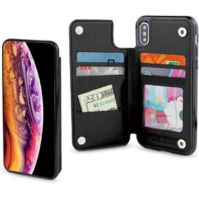 Gear Beast Lychee PU Leather Protective Top View Slim Wallet Case Fits iPhone Xs/X Includes Flip Folio Cover, with Three Card Slots Including Transparent ID Holder in Saudi Arabia