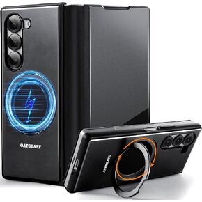 Case for Samsung Galaxy Z Fold 6,with MagSafe 360°Rotatable Magnetic Kickstand,Leather+Aluminum Metal Full Body Flip Phone Cover,Military Shockproof Grade Drop Proof for Galaxy Z Fold6(Black) in Kuwait