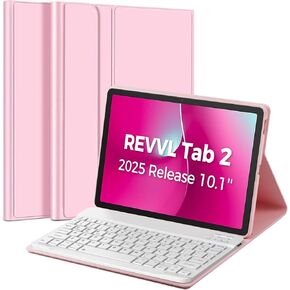 Case with Keyboard for T-Mobile REVVL Tab 2 Tablet 10.1 Inch 2025 Released, Slim PU Stand Cover with Magnetically Detachable Wireless Bluetooth Keyboard (Pink) in Saudi Arabia