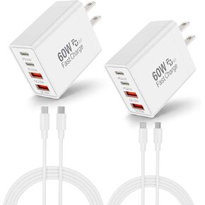 شاحن سريع 60 واط، 4 منافذ، 2 USB C و2 USB A شاحن حائط (أسود) in Kuwait