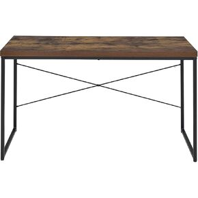 Office Desk — Industrial Style 1pc Writing Desk Wooden Weathered Oak Finish Black Metal Frame Laptop Table Home Office Furniture in Kuwait