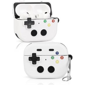 Case Compatible with Apple Airpods Pro 3 Protective Funny Cute Cartoon Slim Cover with Keychain and Clean Kit (Heart Gamepad White) in Saudi Arabia