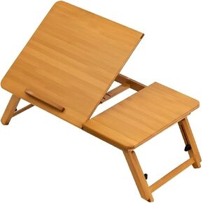 Bamboo Folding with Height Adjustable Support Legs Tilting Top for Comfortable Viewing Portable Laptop Stand for Couch Bed Under Bed Suitable for Reading, Medium, 64 Cm in Kuwait