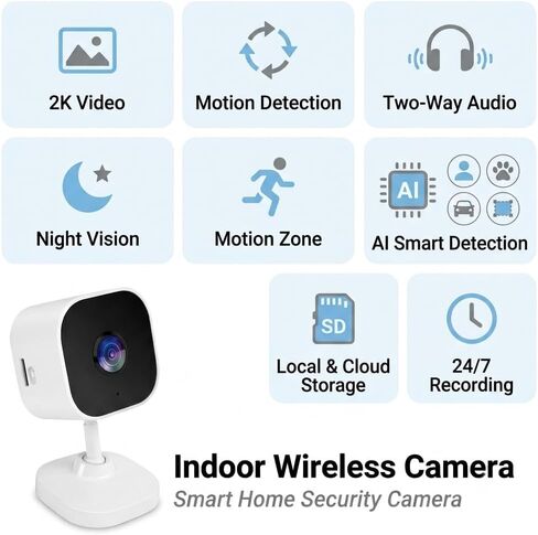 Dual-Band WiFi Wireless Indoor Camera, 2K Video & Night Vision in Kuwait