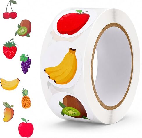 500Pcs 8 Designs Fruit Paper Stickers Roll, Self-Adhesive Fruit Decals in Kuwait
