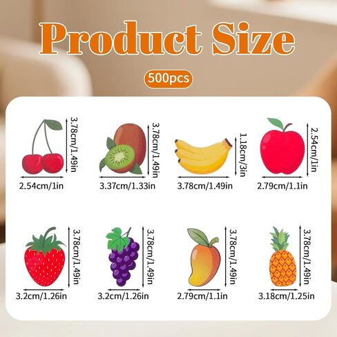500Pcs 8 Designs Fruit Paper Stickers Roll, Self-Adhesive Fruit Decals in Kuwait