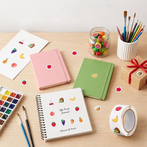500Pcs 8 Designs Fruit Paper Stickers Roll, Self-Adhesive Fruit Decals in Kuwait