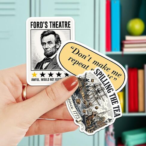 12 PCS Funny History Stickers, American History Decals Pack, Teacher Student Historian Vinyl Stickers for Laptop Water Bottle Notebook in Kuwait