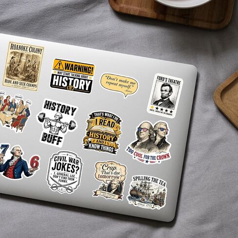 12 PCS Funny History Stickers, American History Decals Pack, Teacher Student Historian Vinyl Stickers for Laptop Water Bottle Notebook in Kuwait