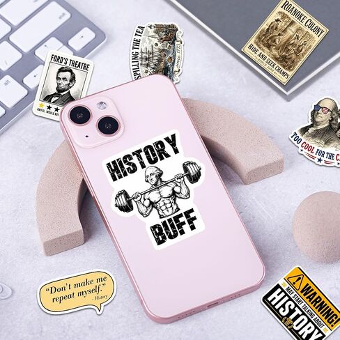 12 PCS Funny History Stickers, American History Decals Pack, Teacher Student Historian Vinyl Stickers for Laptop Water Bottle Notebook in Kuwait