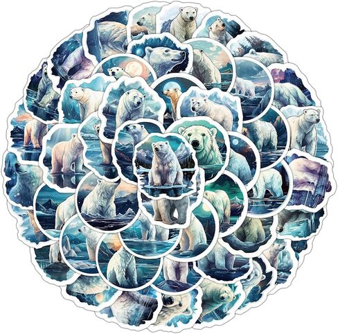 50 PCS Lovely Waterproof Polar Bear Vinyl Stickers Pack in Kuwait
