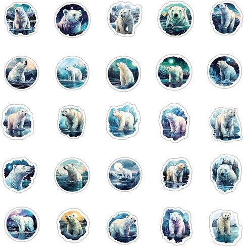 50 PCS Lovely Waterproof Polar Bear Vinyl Stickers Pack in Kuwait