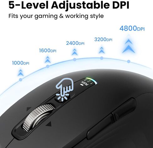Wireless Bluetooth Mouse, Multi-Device Ergonomic Mouse with 5 Programmable Buttons, 4-Way Metal Scroll Wheel,4800 DPI Adjustable, 18-Month Battery Life, Silent Click, for Laptop, PC, Mac - Black in Kuwait