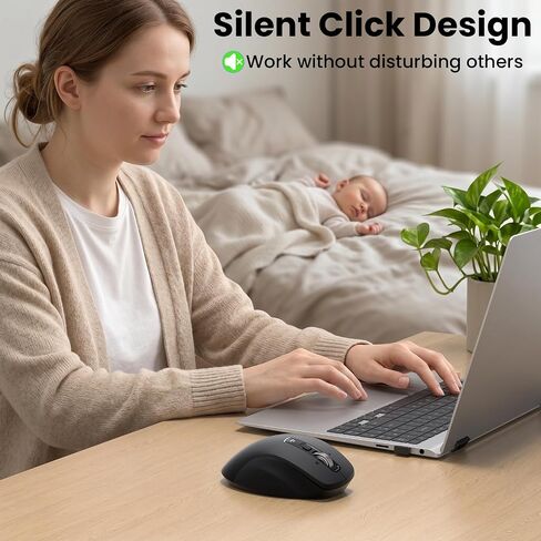 Wireless Bluetooth Mouse, Multi-Device Ergonomic Mouse with 5 Programmable Buttons, 4-Way Metal Scroll Wheel,4800 DPI Adjustable, 18-Month Battery Life, Silent Click, for Laptop, PC, Mac - Black in Kuwait