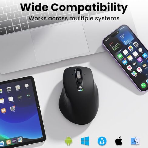Wireless Bluetooth Mouse, Multi-Device Ergonomic Mouse with 5 Programmable Buttons, 4-Way Metal Scroll Wheel,4800 DPI Adjustable, 18-Month Battery Life, Silent Click, for Laptop, PC, Mac - Black in Kuwait