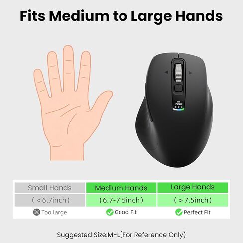 Wireless Bluetooth Mouse, Multi-Device Ergonomic Mouse with 5 Programmable Buttons, 4-Way Metal Scroll Wheel,4800 DPI Adjustable, 18-Month Battery Life, Silent Click, for Laptop, PC, Mac - Black in Kuwait