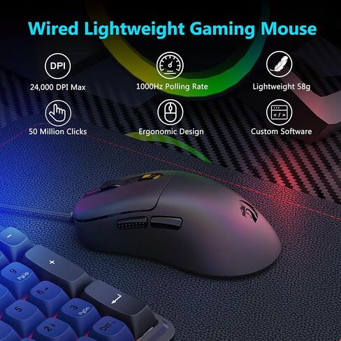 Redragon Wired Gaming Mouse, Lightweight, 6 Programmable Buttons, Black in Kuwait