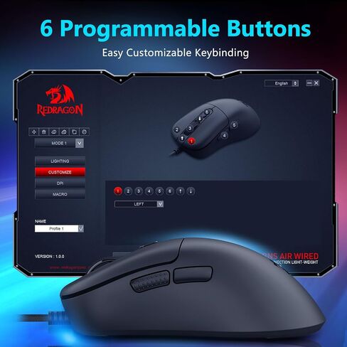 Redragon Wired Gaming Mouse, Lightweight, 6 Programmable Buttons, Black in Kuwait