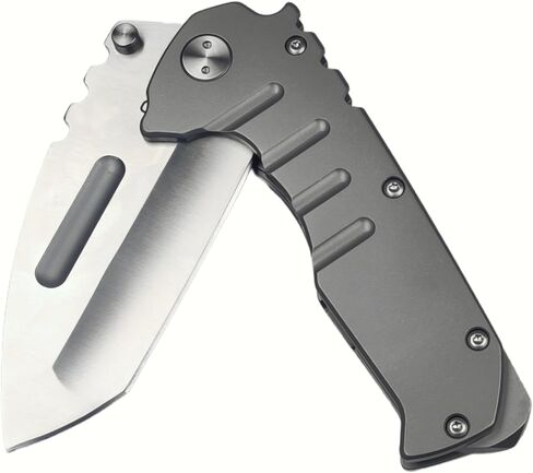 Tactical Folding Knife,Folding Knife with Clip,Axe Blade Design,7Cr1 Blade Steel Handle, FrameLock Washer Glass Breaker,EDC Knife For Outdoor Camping Hiking Fishing Hunting (Grey,Axe Style) in Kuwait
